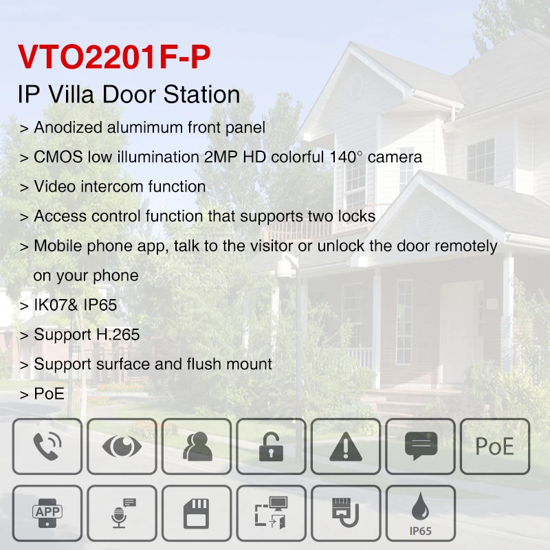 Dahua 1080p hd VTO2201F-P s2 chamada de vídeo intercom câmera porta digital casa inteligente poe campainha controle acesso app desbloquear intercom