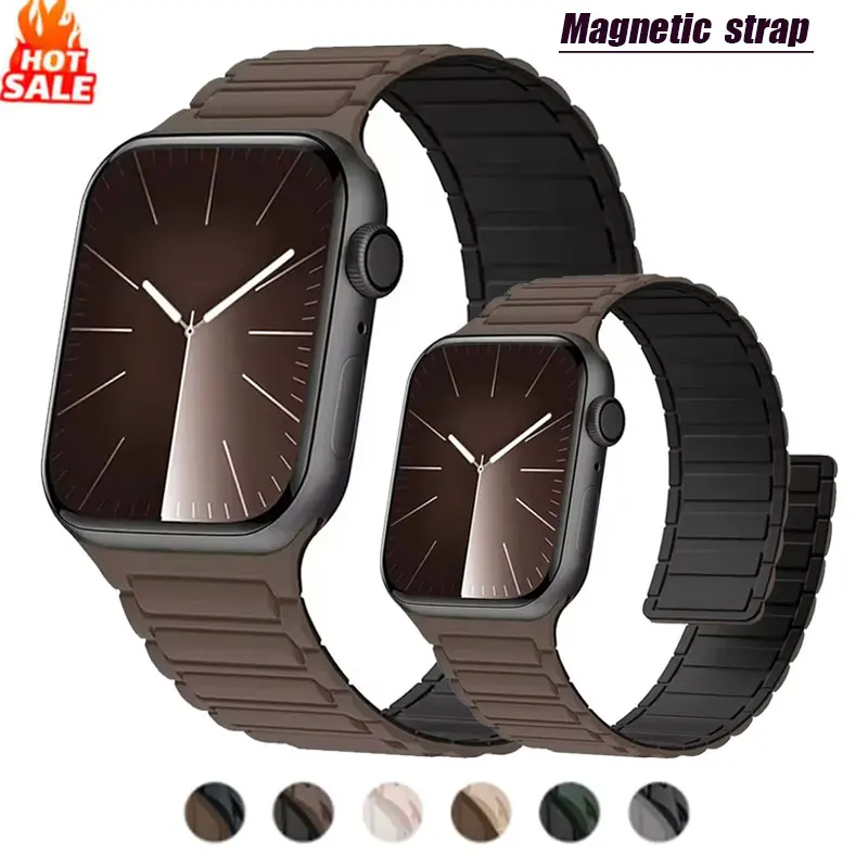 Pulseira de silicone para apple watch 46mm 42mm 49mm 45mm 41mm 44mm 40mm pulseira magnética para lwatch ultra 2 série 10 9 8 7 6 se 5 4 3