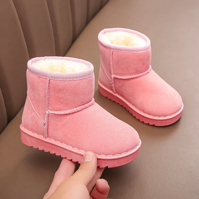 Sapatos infantis botas de neve botas de tornozelo de inverno, botas curtas sapatos de camurça de algodão com sapatos de isolamento de pelúcia para meninos e meninas