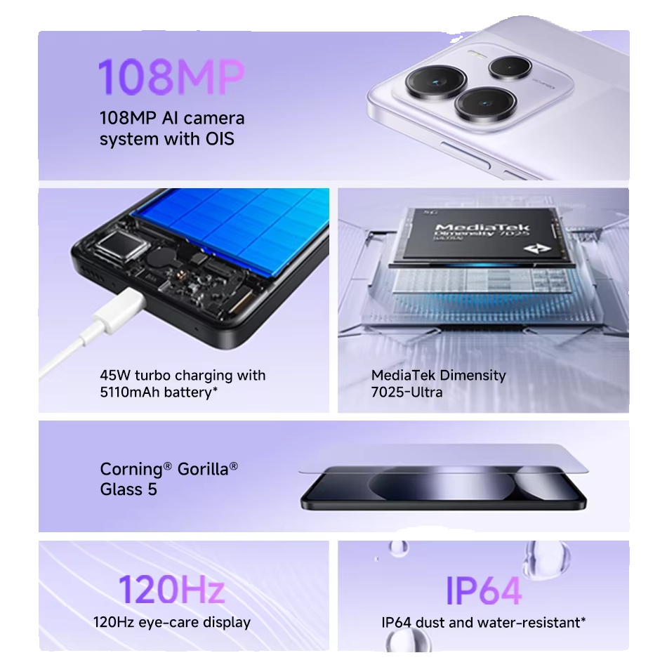 [World Premiere] Xiaomi Redmi Note 14 5G Global Version NFC Smartphone MTK Dimensity 7025-Ultra 108MP Camera 45W Turbo Charging