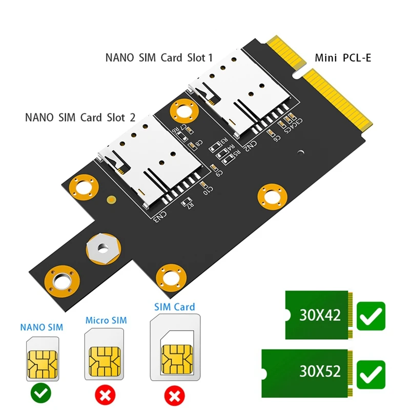 Mini M.2 Key B To PCI-E Adapter With Dual NANO SIM Card Slot For 3G/4G/5G Module