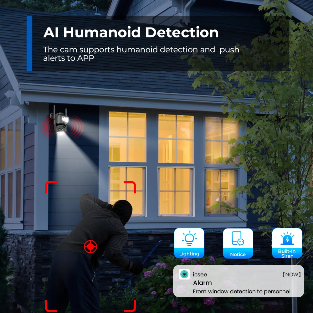 Cámara Wifi para exteriores 6K 12MP PTZ 8X Zoom óptico tres lentes pantallas duales videovigilancia 8MP lente Dual CCTV cámara IP de seguridad