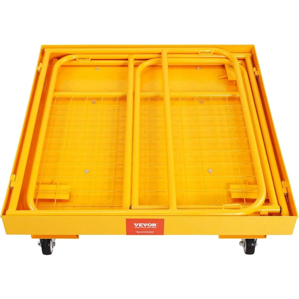 Forklift Safety Cage Foldable Work Platform Heavy Duty 1200 lbs Load Capacity with Lockable Swivel Wheels and Drainage Hole