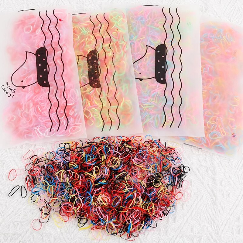 1000 pçs colorido descartável faixas de cabelo meninas elástico de borracha crianças rabo de cavalo titular bandana crianças acessórios para o cabelo