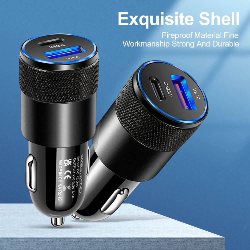 3.1a portas duplas usb carregador de carro tipo c adaptador de telefone de carregamento rápido pd adaptador de carregador de telefone soquete isqueiro para xiaomi