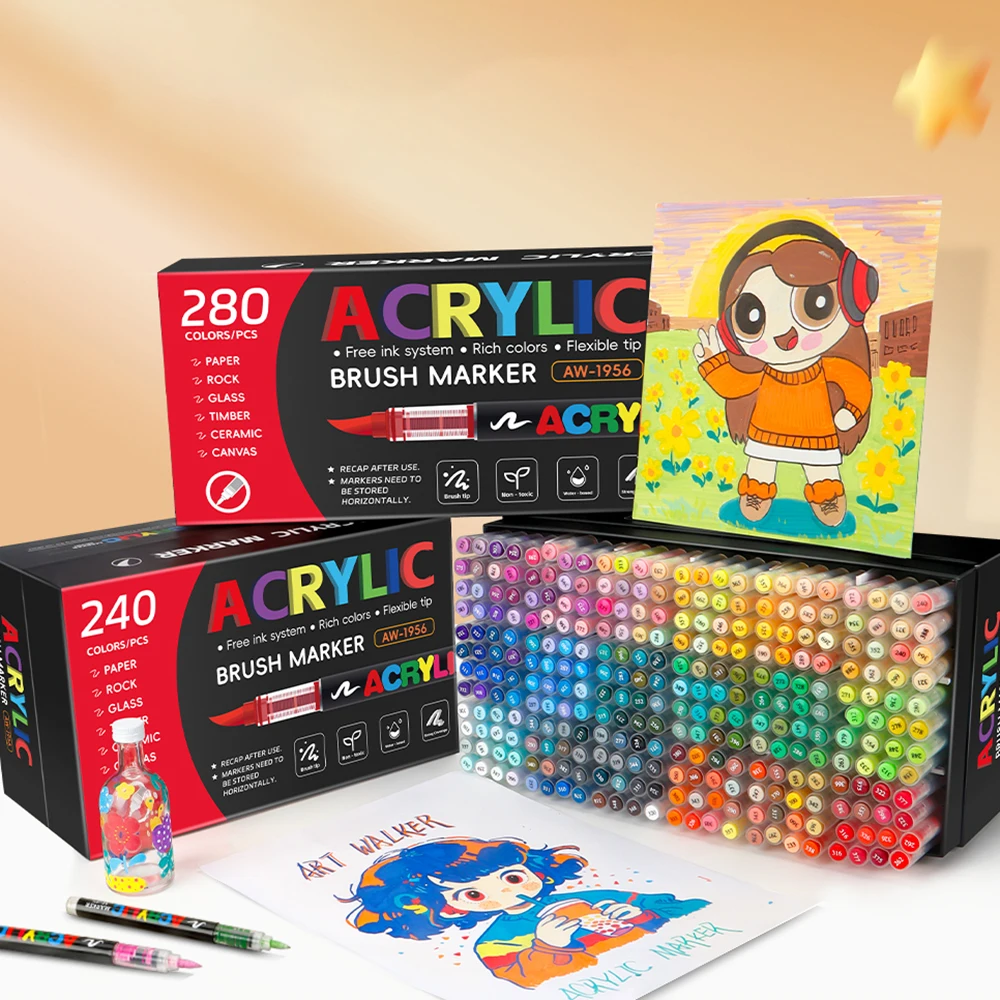 120/168/240/280 cores marcadores de arte grandes sistemas de cores ponta de escova macia para iniciantes para pintura diy pedra arte material escolar