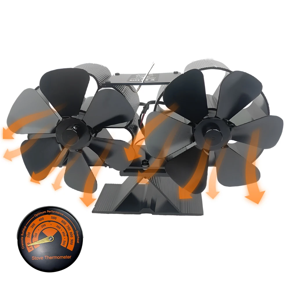 Fogão a lenha Calor Powered Dual Silent Motors 4 lâminas não elétricas lareira de calor ventilador com suporte e termômetro magnético