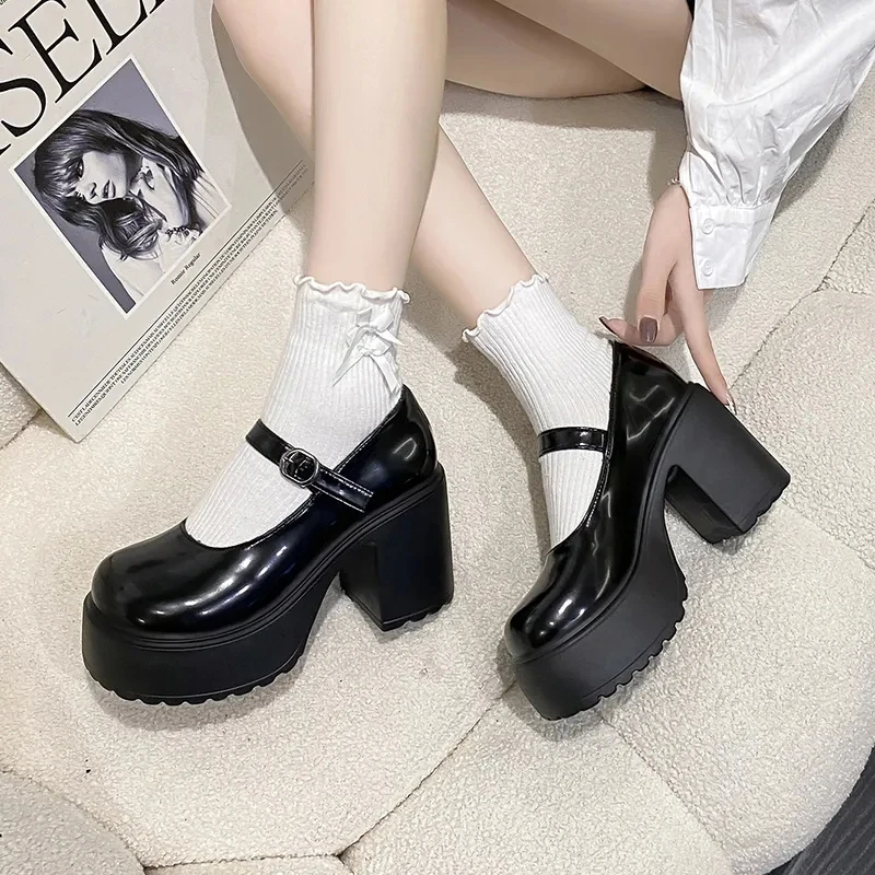 Schwarze Super High Heels Mary Jane Schuhe Frauen 2023 Goth Chunky Plattform Pumpen Frau Plus Größe Knöchel Schnalle Party Lolita Schuhe 42