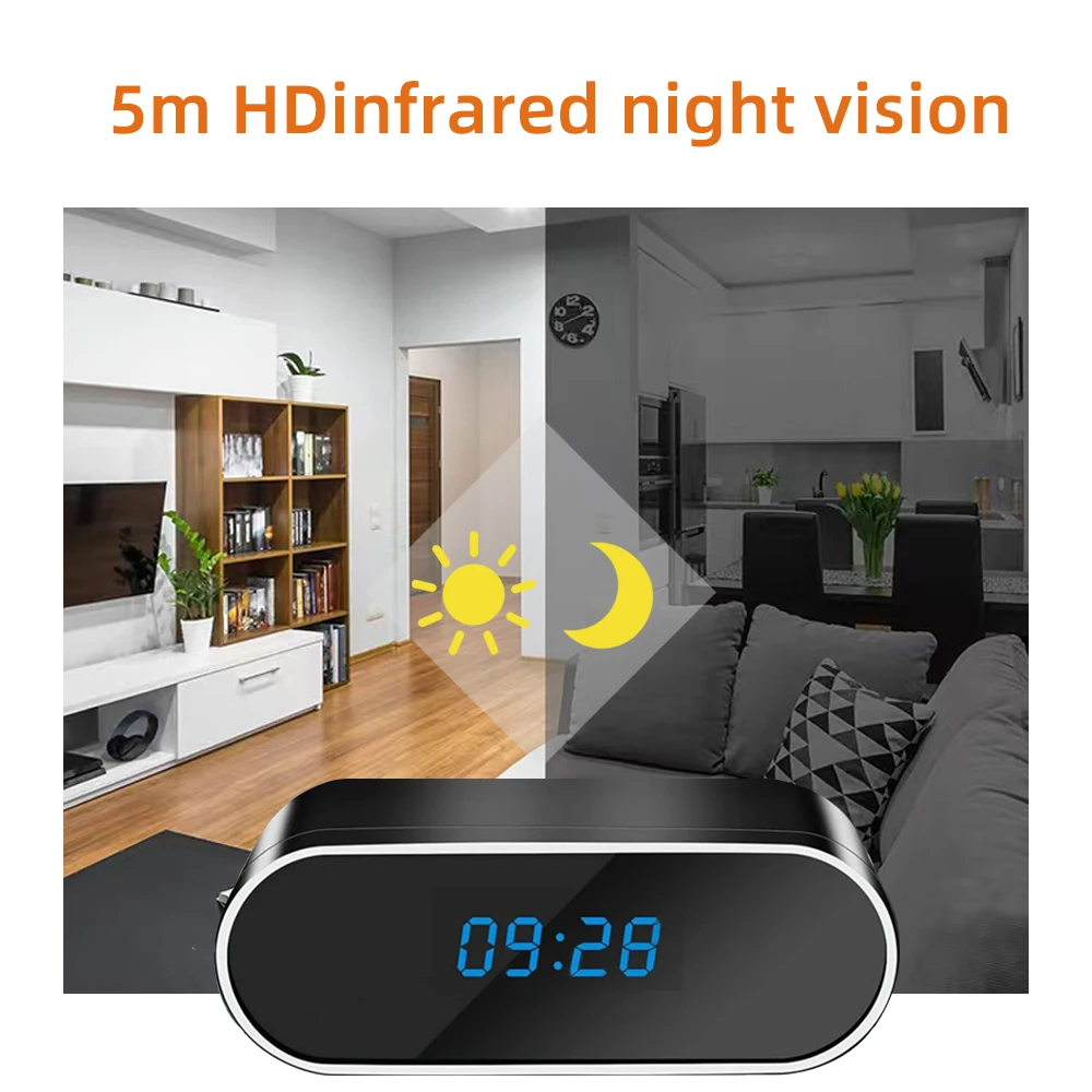 Cámara de reloj inalámbrico 1080p con soporte WiFi enrutador 2.4G WiFi HD Cámara de red detección de movimiento Cámara de niñera de vigilancia doméstica y de oficina en interiores de visión nocturna infrarroja