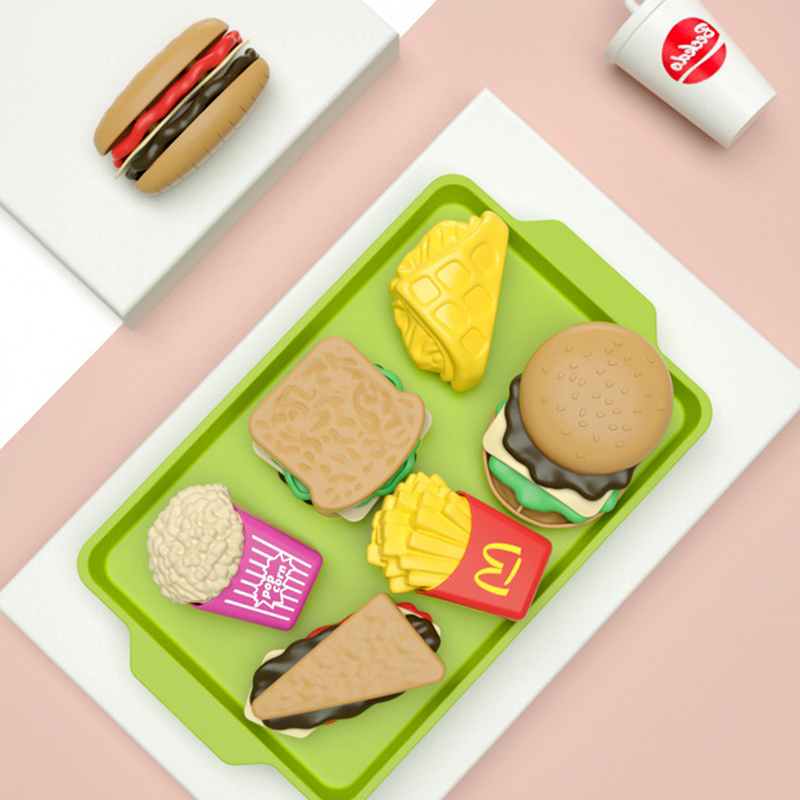 Juego de simulación de hamburguesa para niños, juego de cocina, Mini comida de simulación, juguetes de cocina para niñas, sándwich, patatas fritas, juego de ensamblaje de hamburguesas
