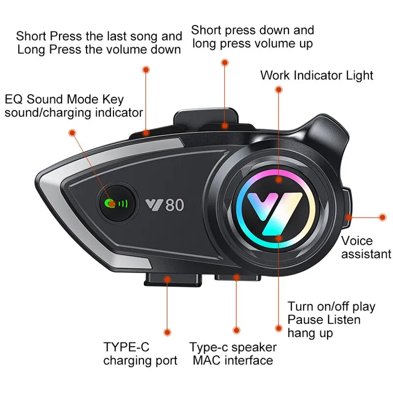 Y80オートバイヘルメットBluetoothヘッドセットワイヤレスv5.3ハンズフリー通話音楽イヤホンライダー用モトGPS防水ヘッドフォン