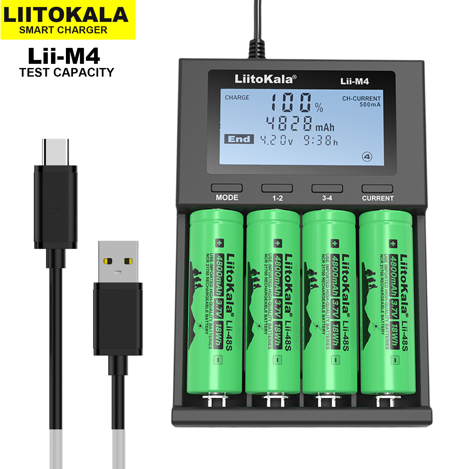 Liitokala Lii-M4S m4 18650 lcd carregador de bateria multifuncional para 3.7v 1.2v 26650 21700 14500 18350 17500 aa aaa a c e outros