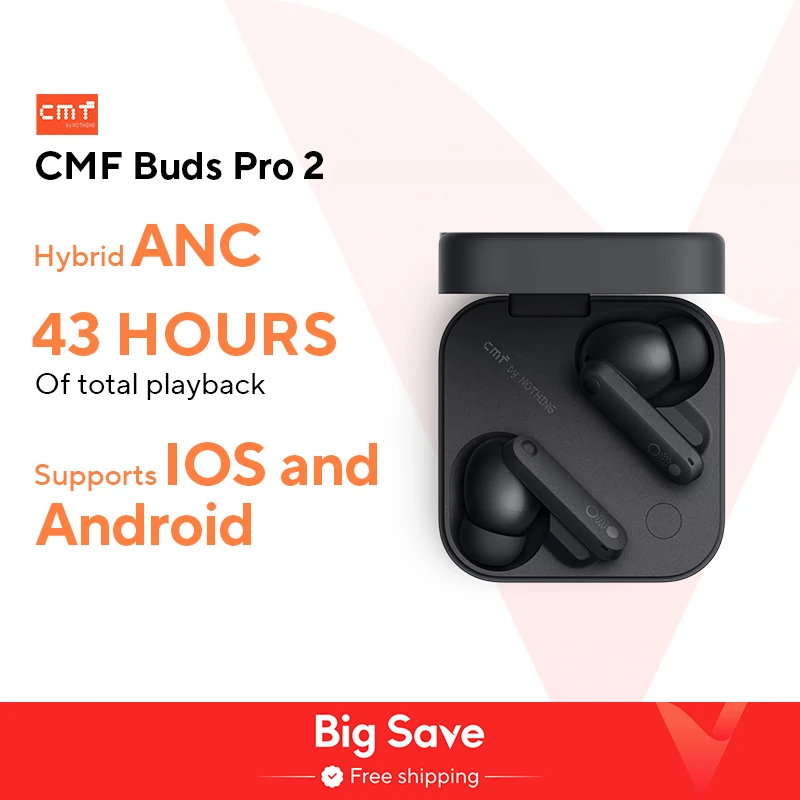 Беспроводные Bluetooth-наушники CMF от Nothing Buds Pro 2 с гибридным активным шумоподавлением 50 дБ 6 микрофонов HD IP55 Bluetooth 5.3