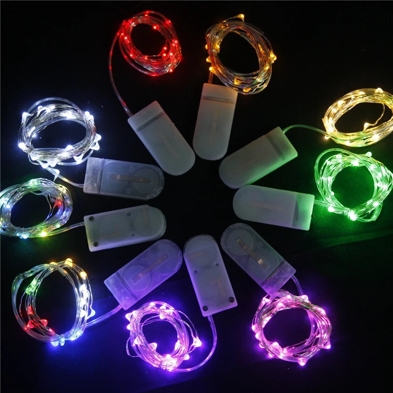 Guirnalda de luces LED de alambre de cobre, 2M, 20 LED, decoración de Navidad, boda, Fiesta en casa, alimentada por batería CR2032