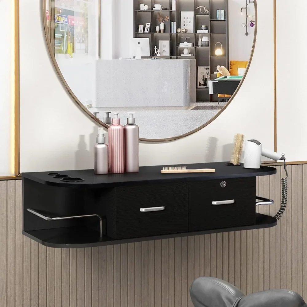 Modern Styling Station with 2 Drawers and 5 Tool Holders, Beauty Spa Barber Salon Equipment Set
