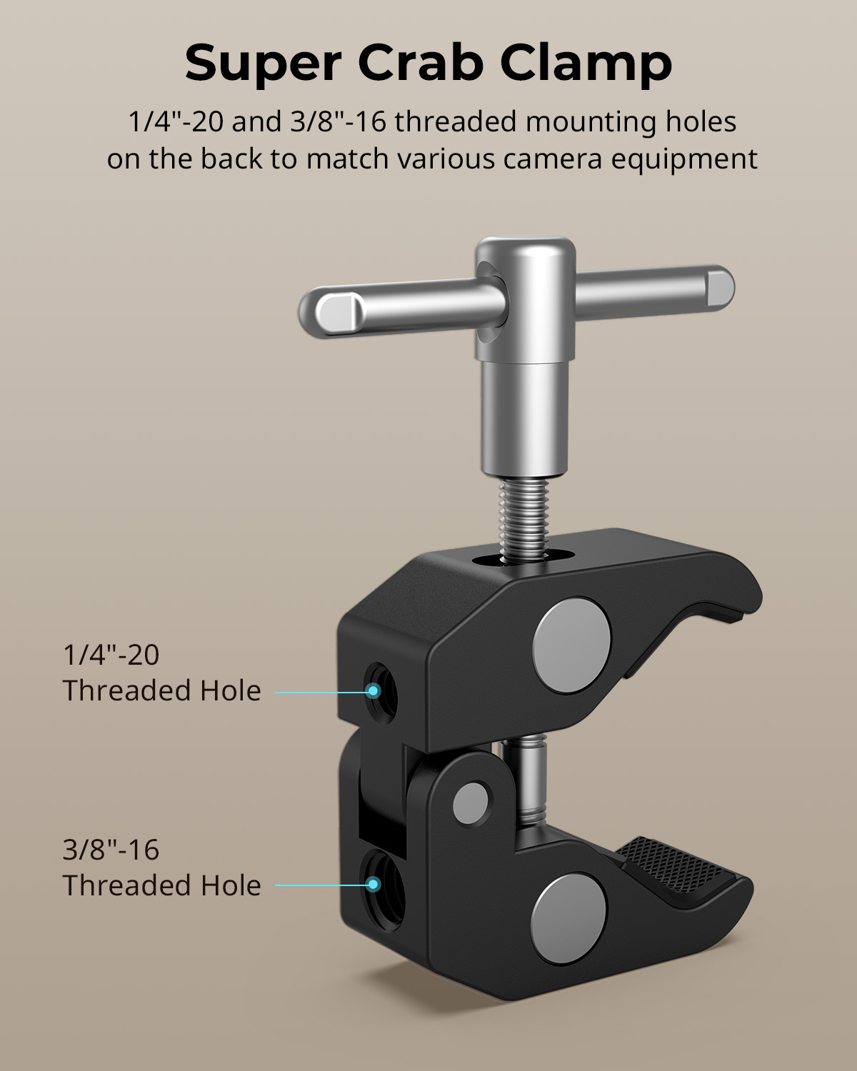 Abrazadera SmallRig con rosca de 1/4" y 3/8" y brazo mágico articulado de potencia de fricción ajustable con tornillo de rosca de 1/4" para monitor