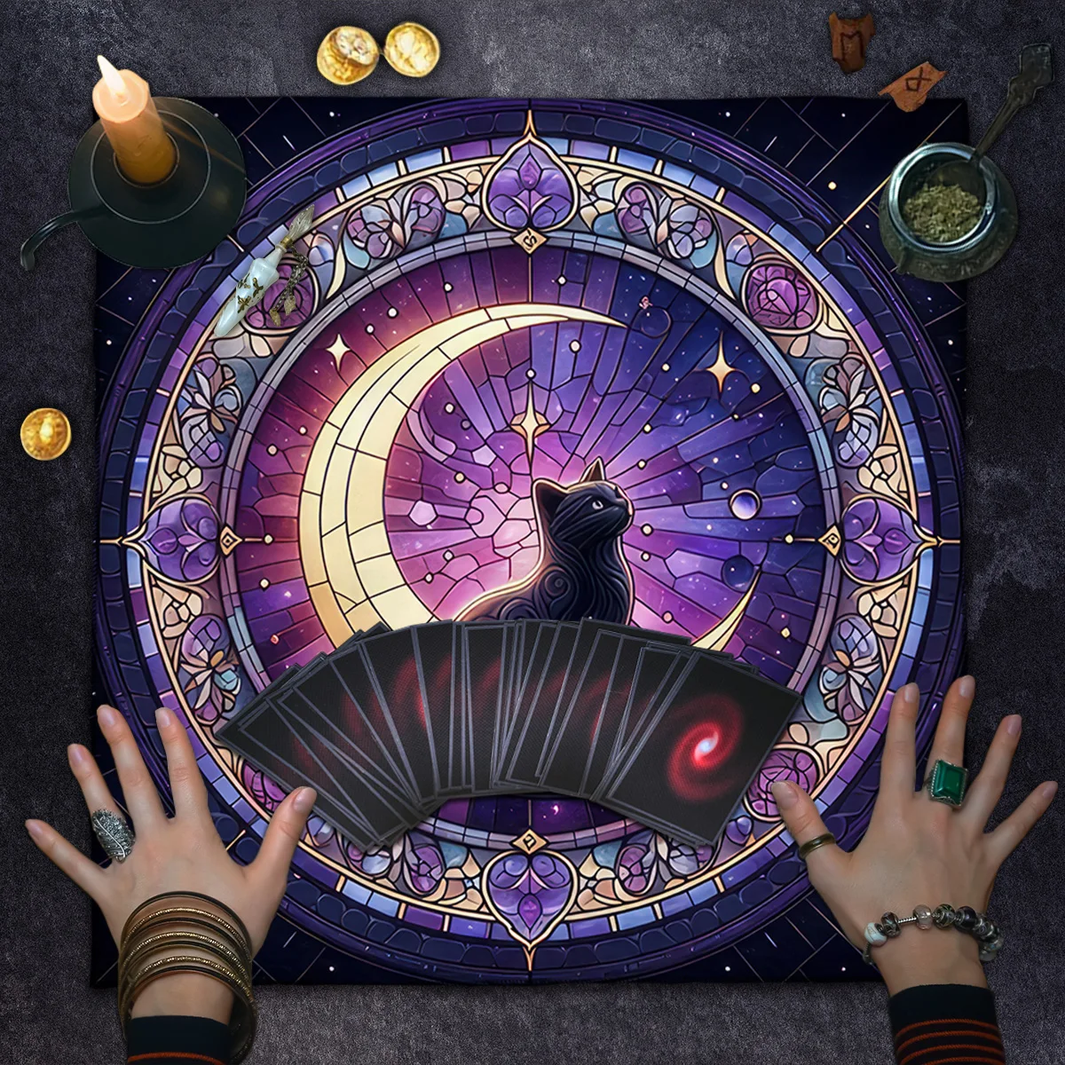 Mantel de Tarot de gato y civeta de tela de Altar de adivinación para lectura de tarjetas de Tarot, tapete decorativo de tarjetas de oráculo de poliéster
