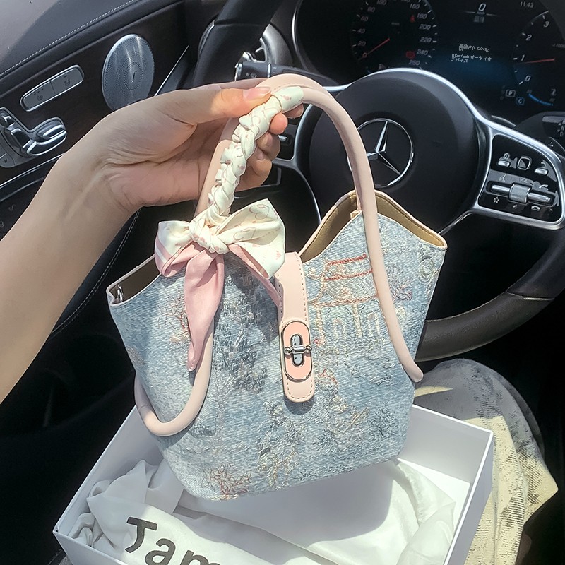 TAMATHA 新中国風のハイエンド刺繍バスケットバッグカラーコリジョンハンドバッグ春 2024 多用途クロスボディバッグ