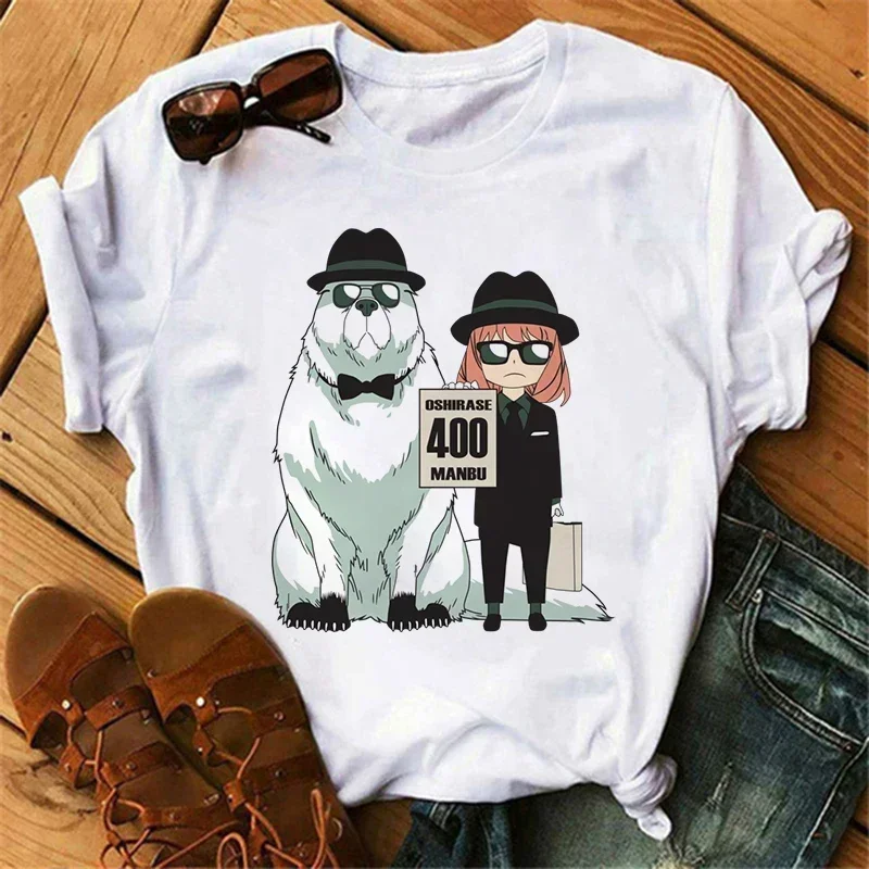 アニメスパイ X ファミリープリント Tシャツ女性日本原宿半袖夏の Tシャツトップスかわいい O ネック女性の Tシャツトップ