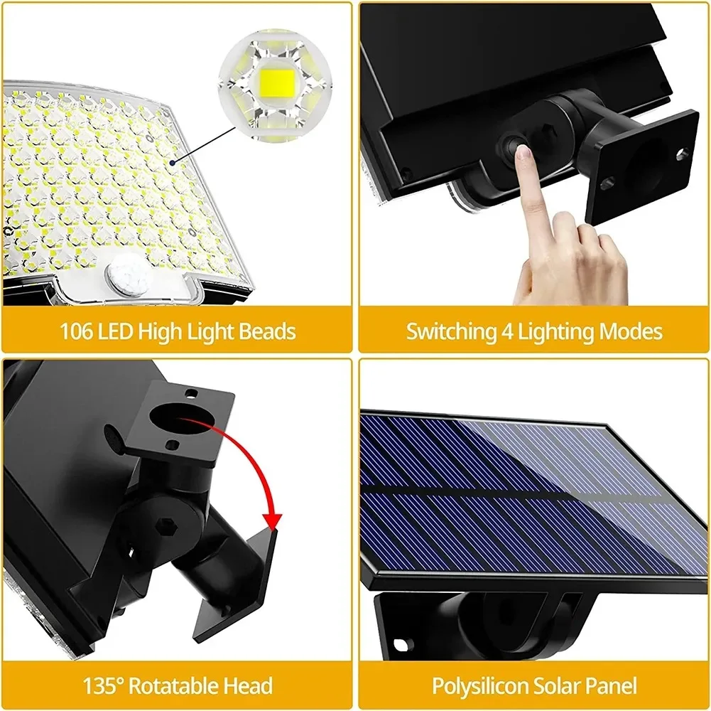 Super Bright 106 LED Solar Split Wall Lamp 3 Modes Waterproof Motion Sensor Lamps Solar Lamp For Garden Patio Garage Backyard