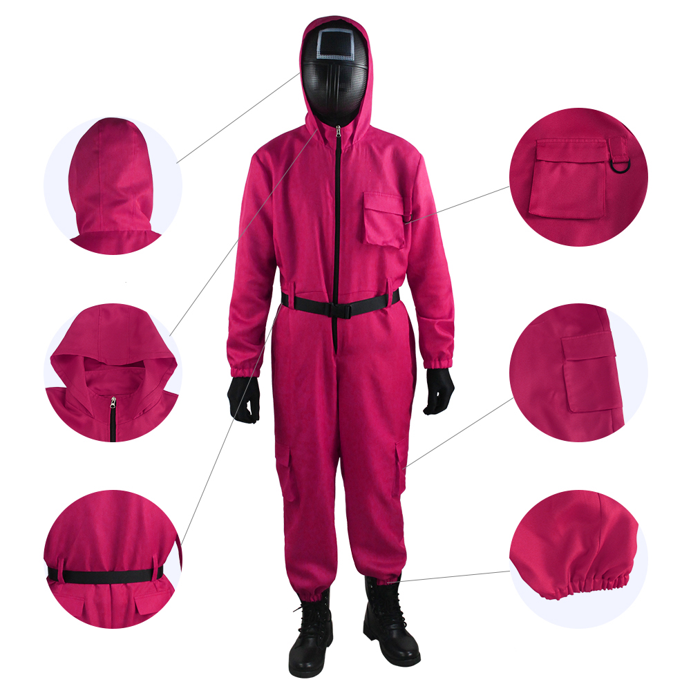 Juego de TV Conjunto de disfraz de mono rosa (guantes + tirantes) - Traje de cosplay transpirable Ropa de fiesta de juegos de rol para niños y niñas