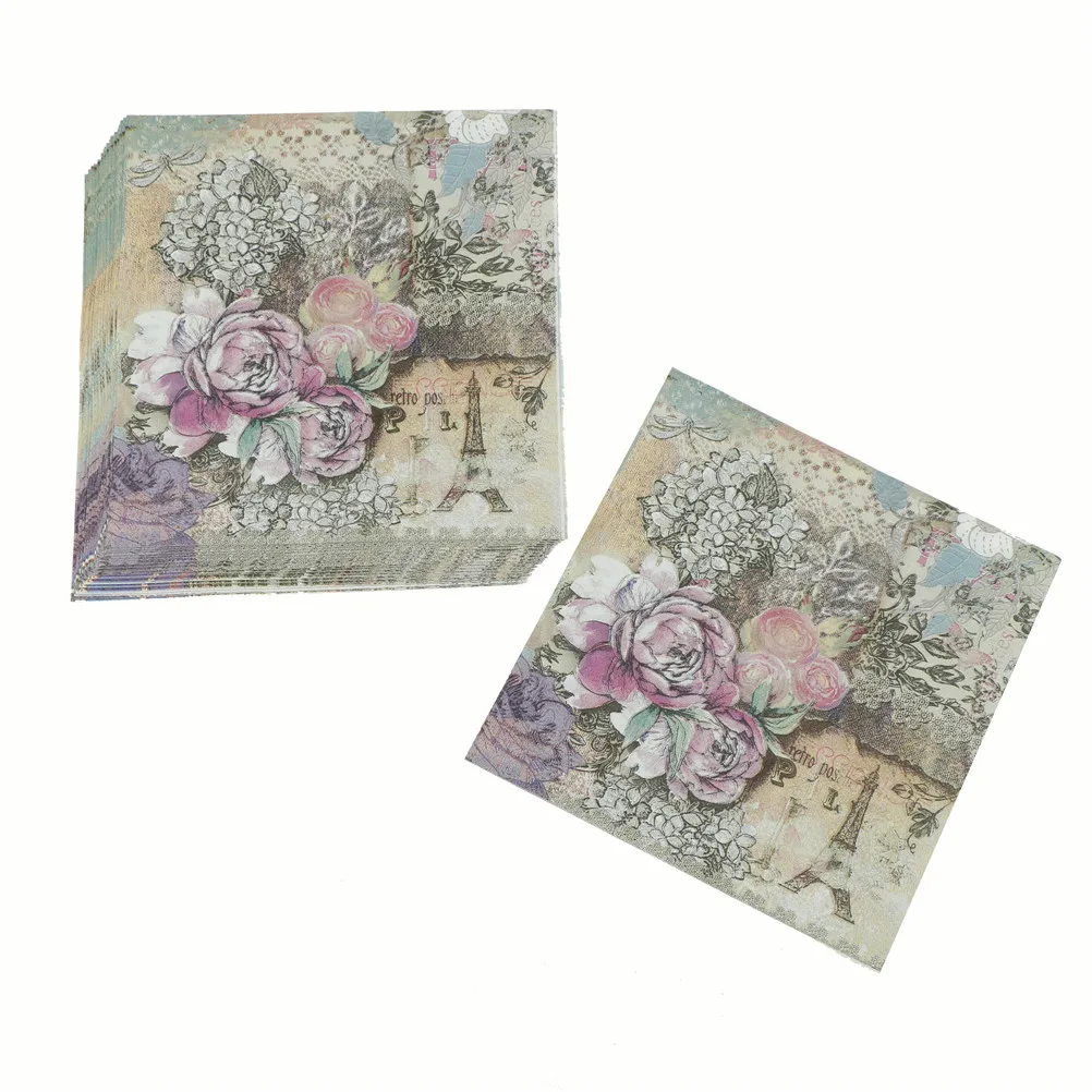 20pcs Printed Feature Rose Paper Napkins For Event & Party Decoration Tissue Decoupage Servilleta Summer Party Supplies