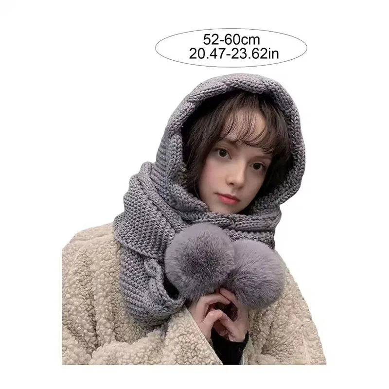 Conjunto de cachecol de chapéu de inverno feminino – gorro e balaclava de lã térmica para chapéu versátil de frio extremo com cachecol anexado chapéu de malha
