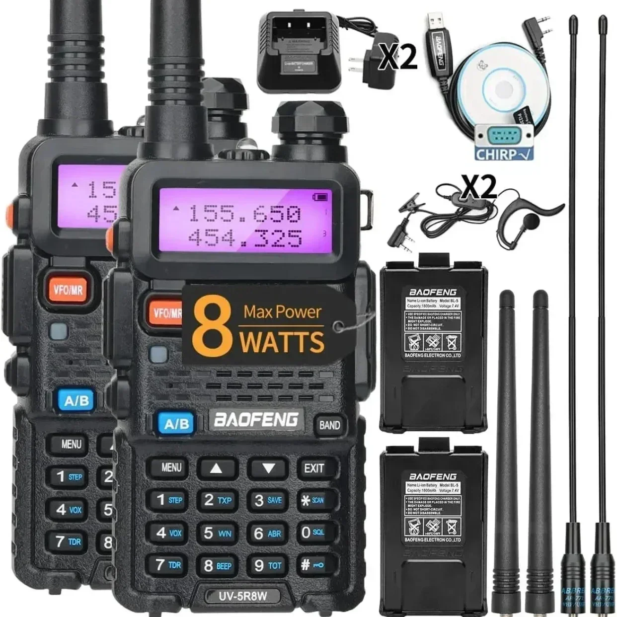 1/2PCS BaoFeng UV-5R 8W Tri-Power Walkie Talkie High Power Dual Band Long Range 128 CH Przenośne ręczne radio dwukierunkowe UV 5R Ham