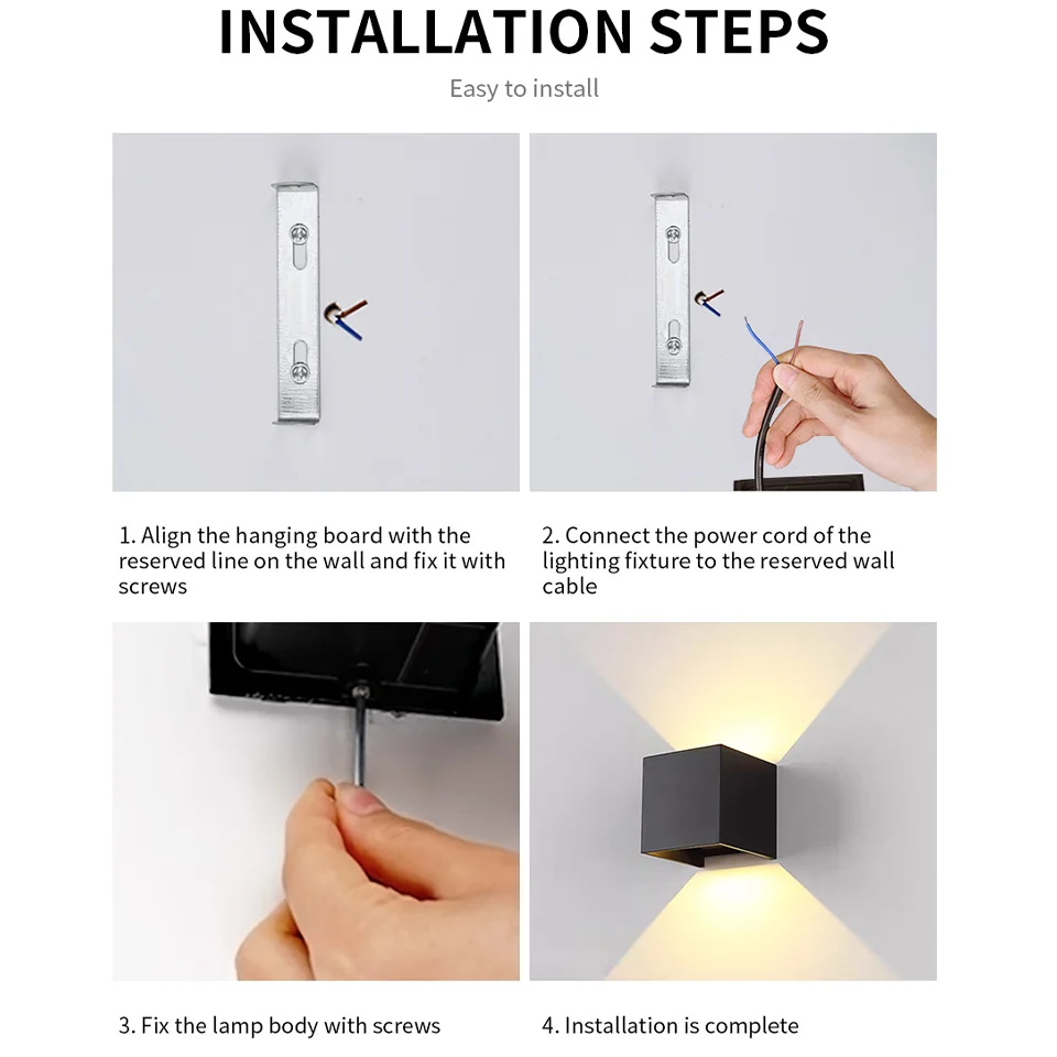 Lampada da parete moderna a LED AC110V 220V 6W Bianco freddo/Bianco caldo Cubo montato in superficie regolabile Led Portico da giardino Luce per interni ed esterni