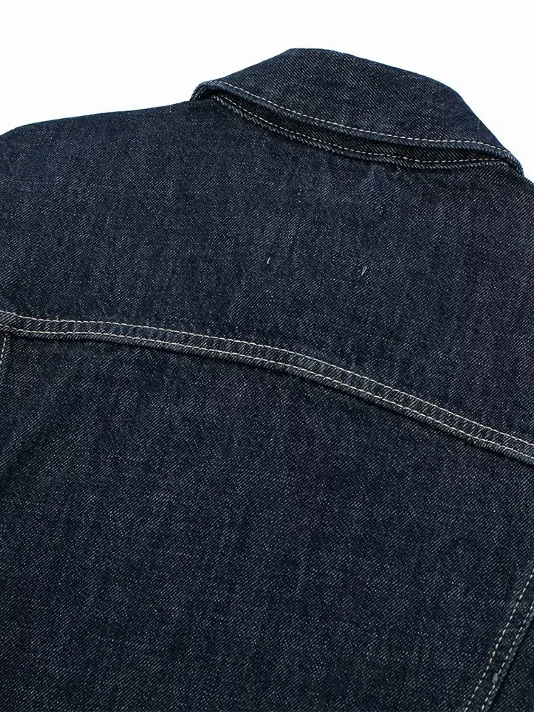 Willshela ผู้หญิงแฟชั่นกระเป๋า DENIM Blue SINGLE Breasted แจ็คเก็ต VINTAGE คอยาวแขนยาวหญิง Chic Lady ชุด