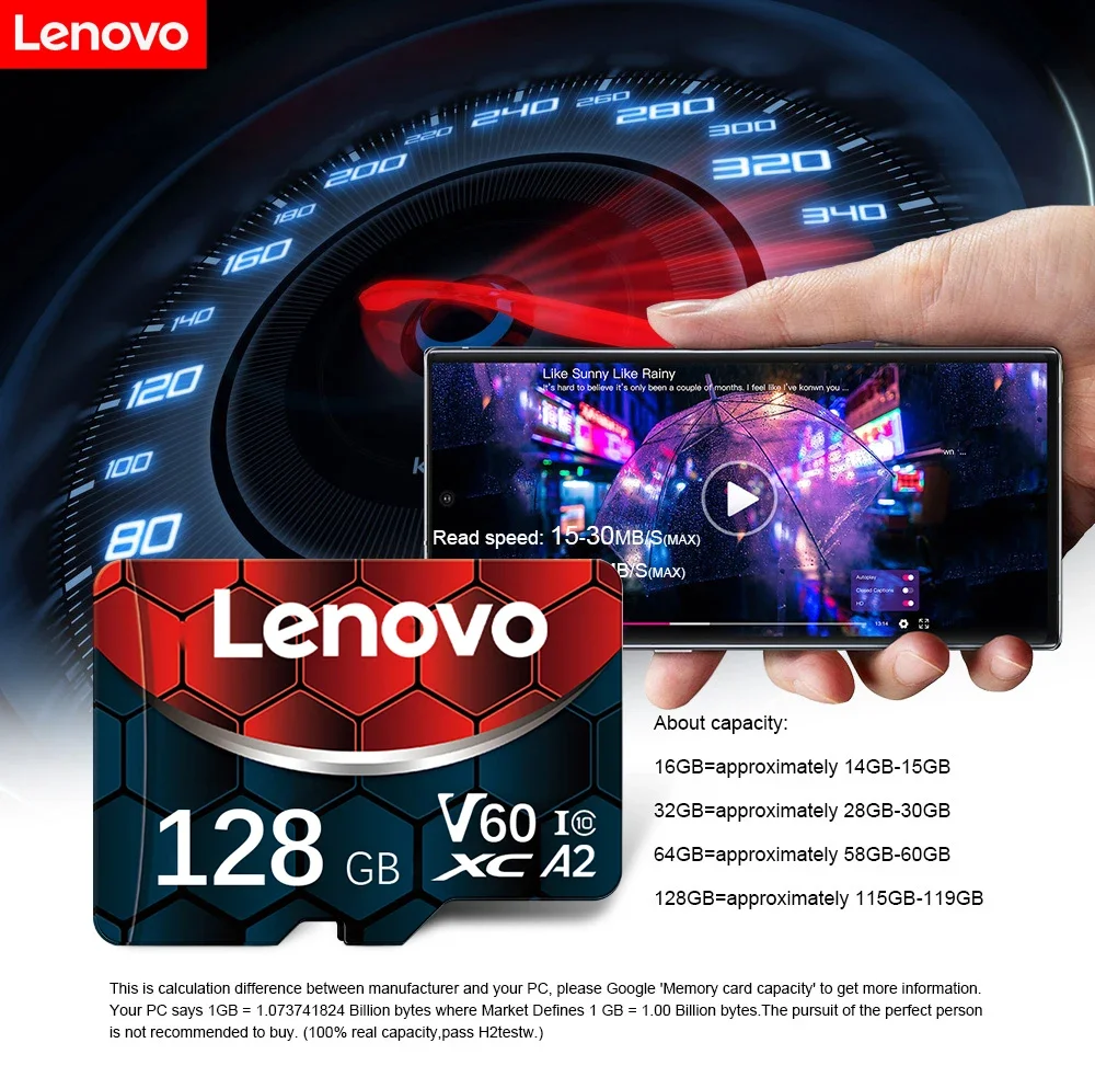 Lenovo 2TB Memory Card 128GB Class 10 V60 TF Card 1TB Mini SD Card 512GB 256GB A2 U3 Micro SD 128GB High Speed TF
