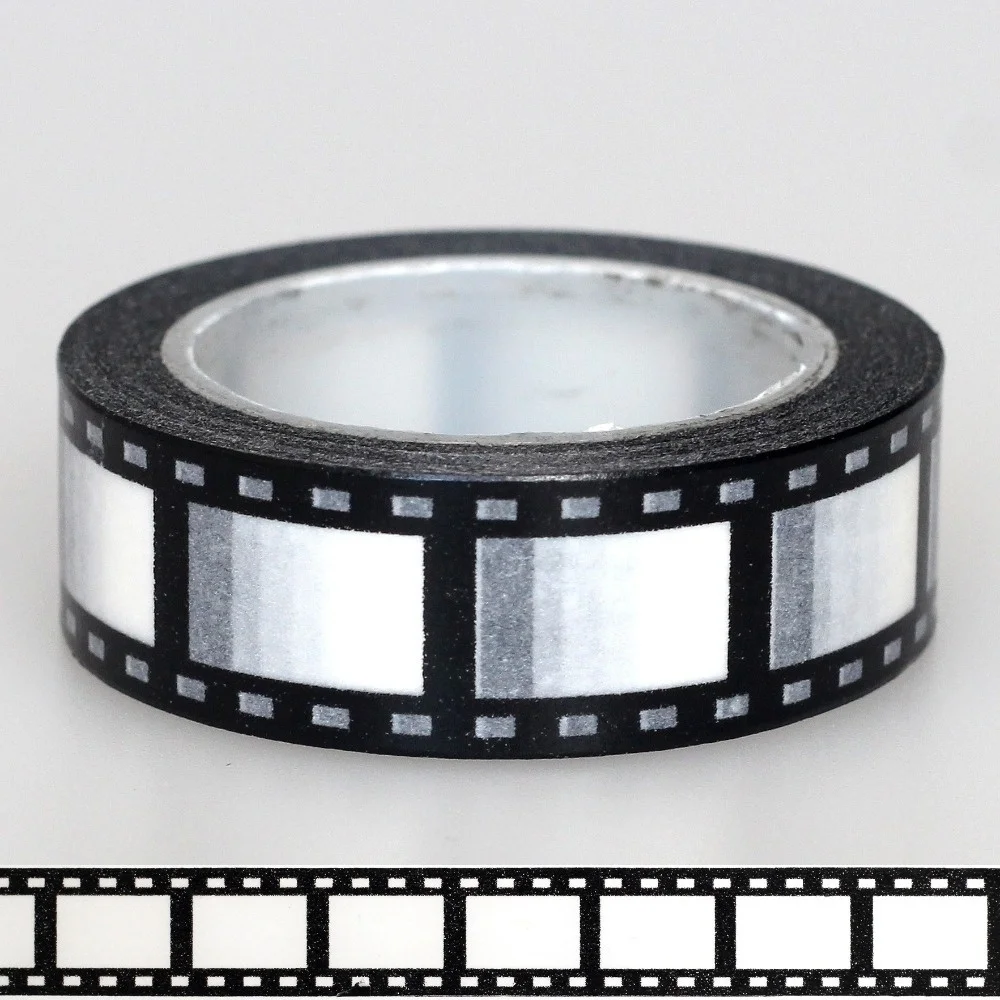 Rollo de cinta para cámara de 10M x 15mm, pegatina decorativa para álbum de recortes, cinta japonesa de papel, bordes blancos y negros, dos estilos, 10m