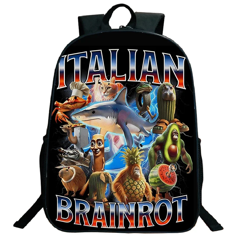 面白いイタリア Brainrot プリントバックパック少年少女カプチーノ Assassino 通学子供ランドセルイタリア Brainrot バッグ Mochila