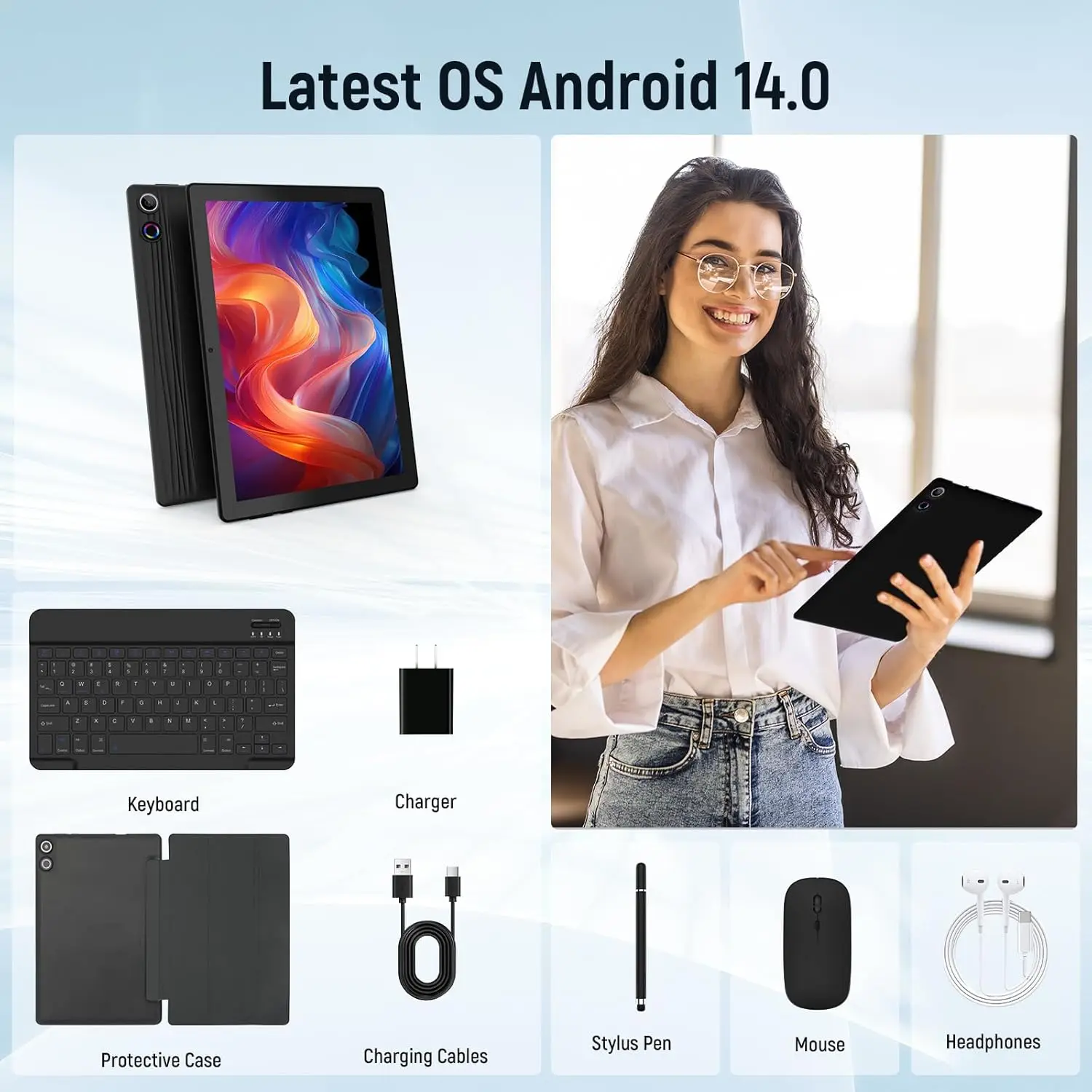11 Polegada tablet android 14gb + 64gb octa-core 6800mah widevine l1 8 em 1 com teclado mouse caso protetor stylus fone de ouvido carregador