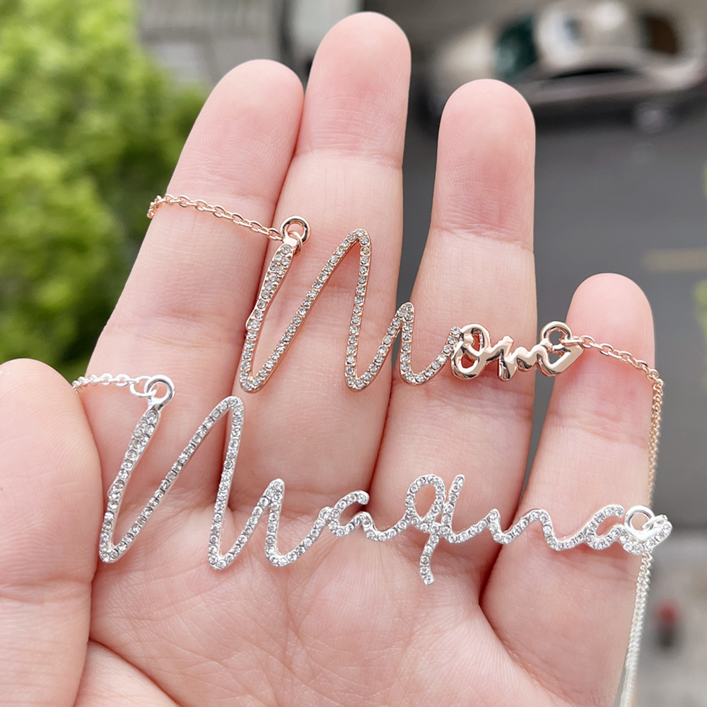Duoying zircônia letras iniciais colares feminino colar personalizado com nomes pingente de cristal colar presente da mãe
