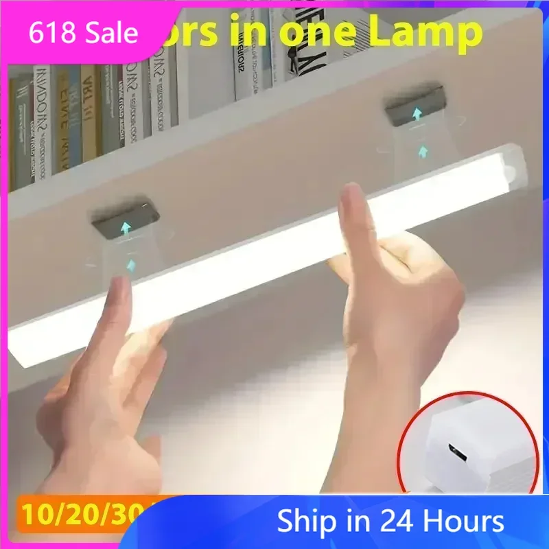 Luz LED con Sensor de movimiento, luz nocturna LED inalámbrica tipo C, luz recargable para armario, lámpara de armario, retroiluminación de escalera para cocina