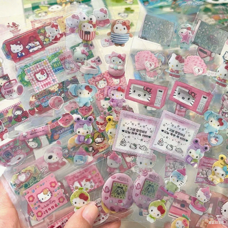 サンリオハローキティアニメフィギュア漫画ステッカー猫 Diy 点滅レーザーステッカーハンドブック素材ステッカーギフト女の子子供のため