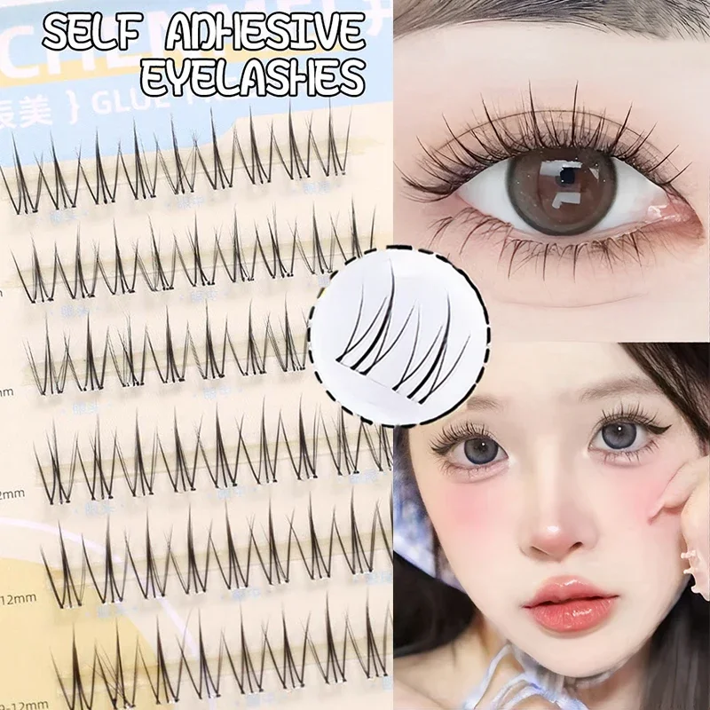 No necesita pegamento, pestañas postizas esponjosas, autoadhesivas, reutilizables, banda transparente, grupo segmentado, extensión de pestañas Manga DIY, maquillaje coreano