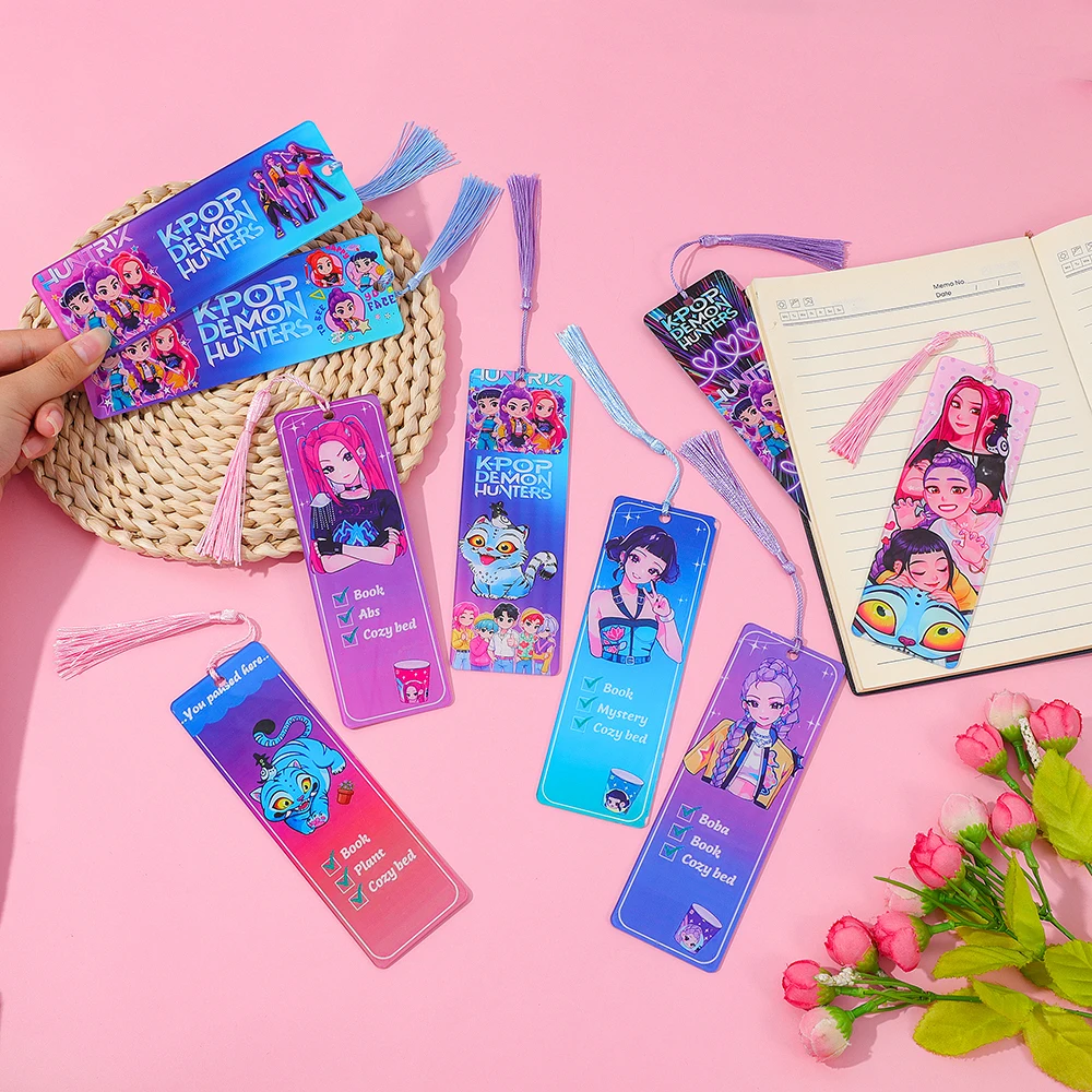 K-POP Demon Hunters Acrylic Bookmark with Tassels - Anime Rumi Mira Collectible Gift for Fans, Reading Marker Student Souvenir
