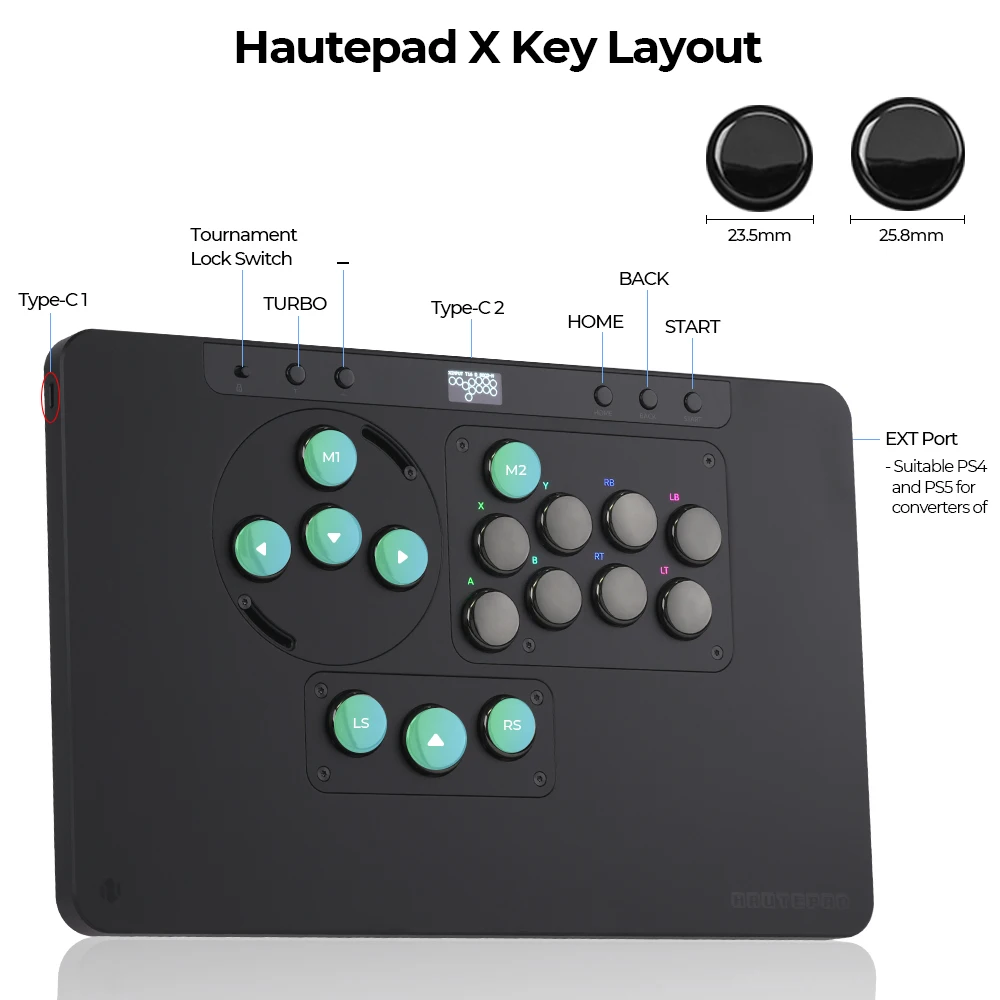 Controlador sin palanca Arcade Haute42 AltaPad X Stickless Fightstick para PC/PS4/PS5, controlador Hitbox, módulo ambiental RGB PL/MX