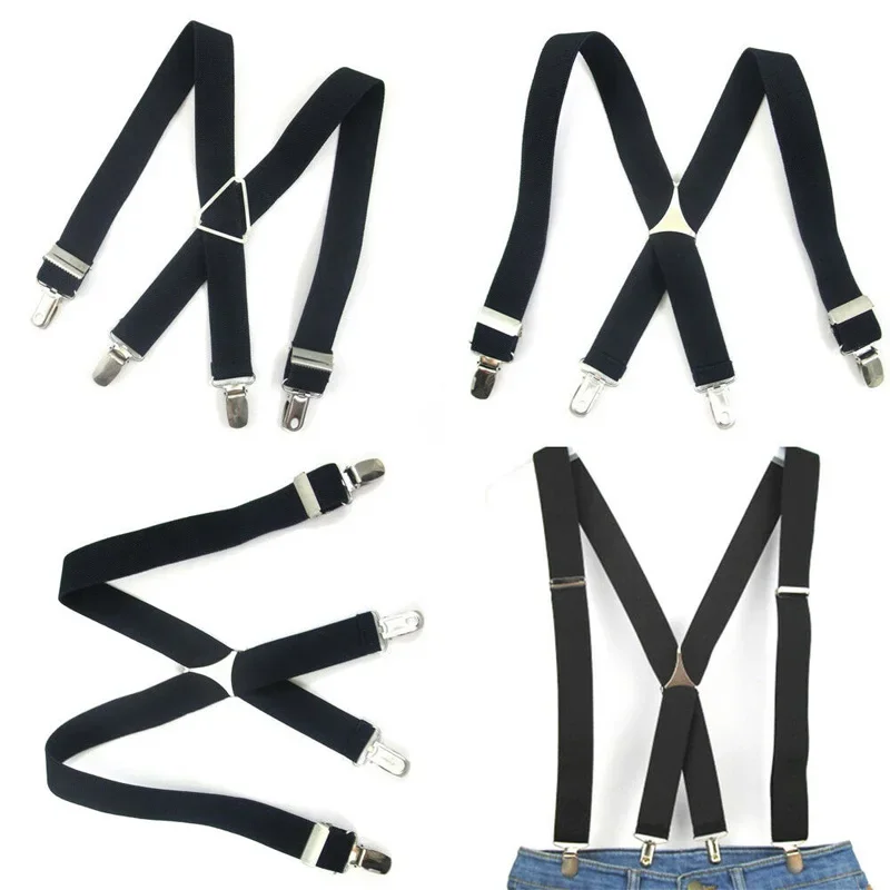 1 unidad Unisex hombres mujeres 4 Clip correa cruzada Color sólido moda babero pantalones tirantes elásticos tirantes X espalda accesorios de correa masculina