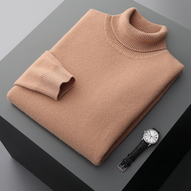 Otoño/Invierno 100% camisa de fondo de lana suéter de cuello alto grueso para hombres tejido de cachemira de negocios