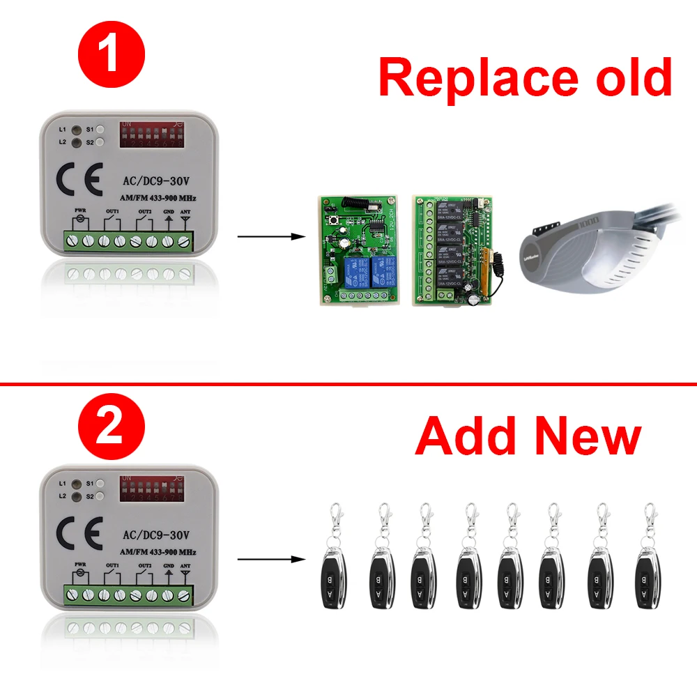 Remote Control Switch Receiver 300-868MHz 433MHz Receiver Universal 9-30V 220V For Garage Door Control Garage Command