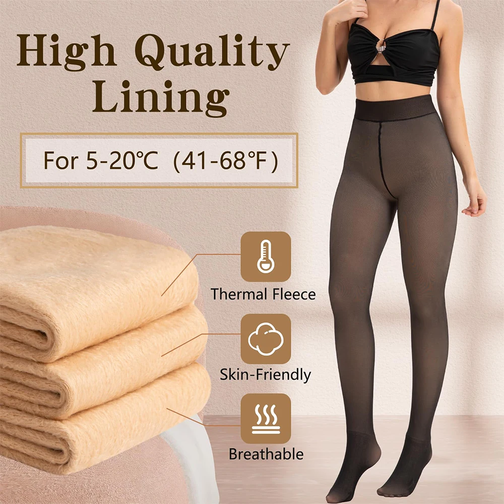 Nuevas medias negras con forro polar para mujer, pantimedias transparentes falsas translúcidas cálidas para invierno, conjunto de mallas, medias gruesas, entrepierna Invisible