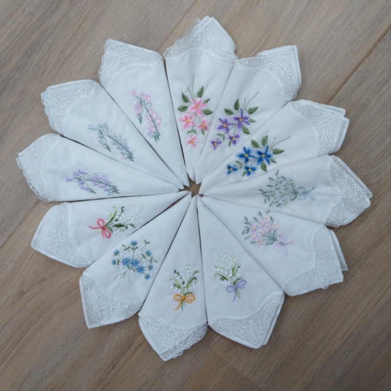 Lenços femininos algodão estilo floral vintage lenço renda para festa casamento