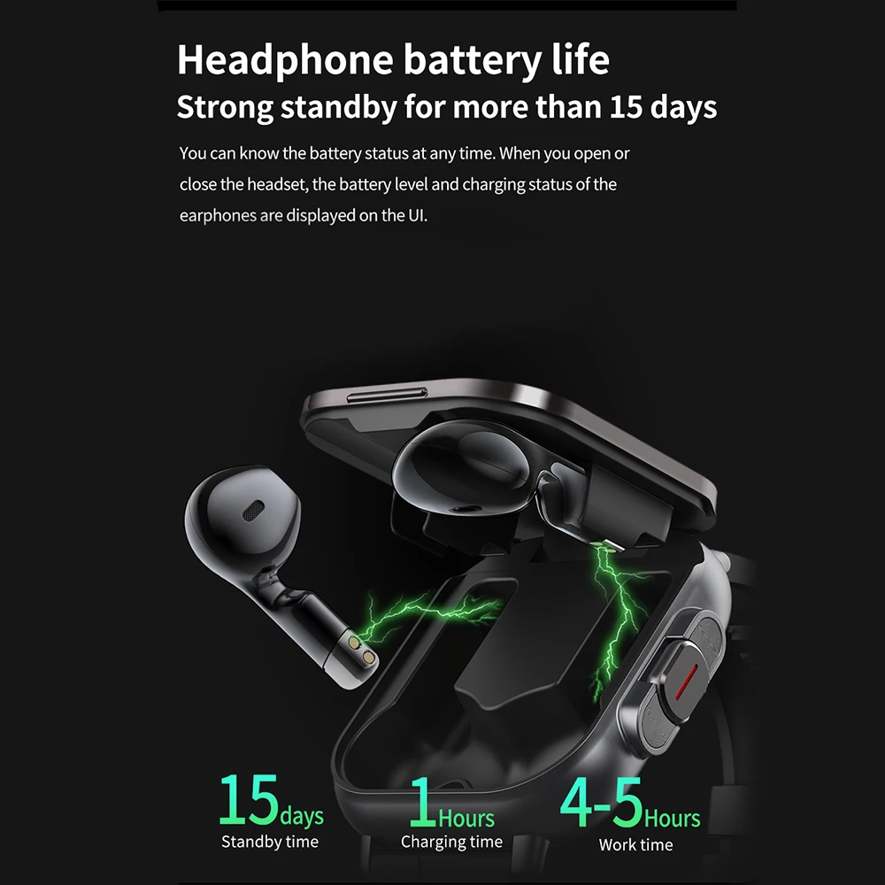 GPS สมาร์ทวอท์ช TWS 2-in-1 ชุดหูฟังบลูทูธ Heart Rate ความดันโลหิตการตรวจสอบสุขภาพหูฟังเล่นเพลง Smartwatch