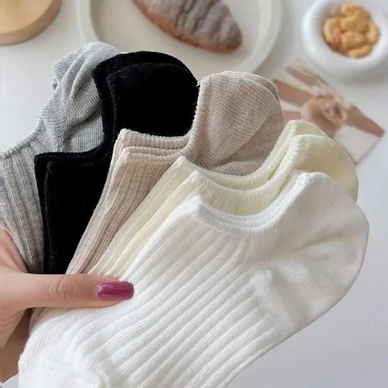 5 pares de calcetines cortos acanalados coloridos, calcetines tobilleros elásticos cómodos y transpirables, medias y calcetería para mujer