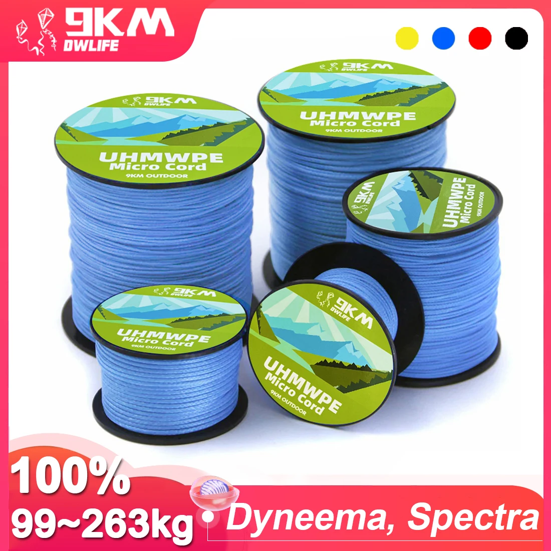 Línea de kitesurf de 9KM, 45KG ~ 340KG, cable UHMWPE, resistencia a la abrasión, estiramiento bajo para cometa eléctrica, acrobacias, líneas voladoras de repuesto
