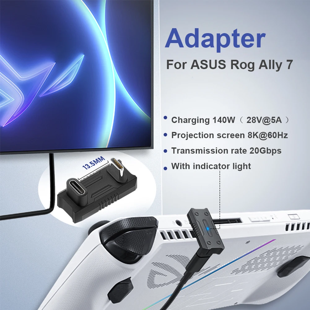 USB-C Aapter for ASUS Rog Ally/NS Switch Console PD140W Type-C Male Female Adapter 20Gbps 180 Degree U-shaped Coverter Accessory