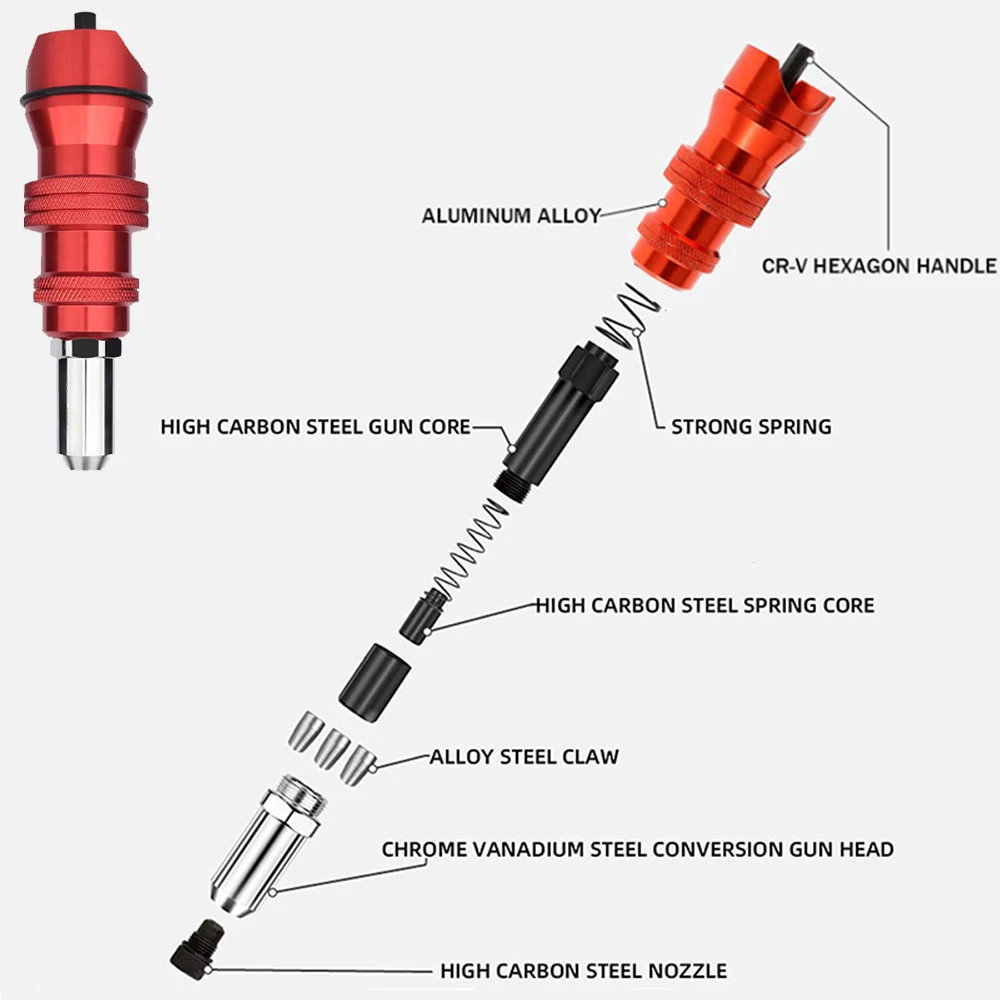 Upgrade Electric Rivet Gun 2.4mm-4.8mm Rivet Nut Gun Drill Bit Adapter Insert Rivet Power Tool into Cordless Drill Rivet Nut